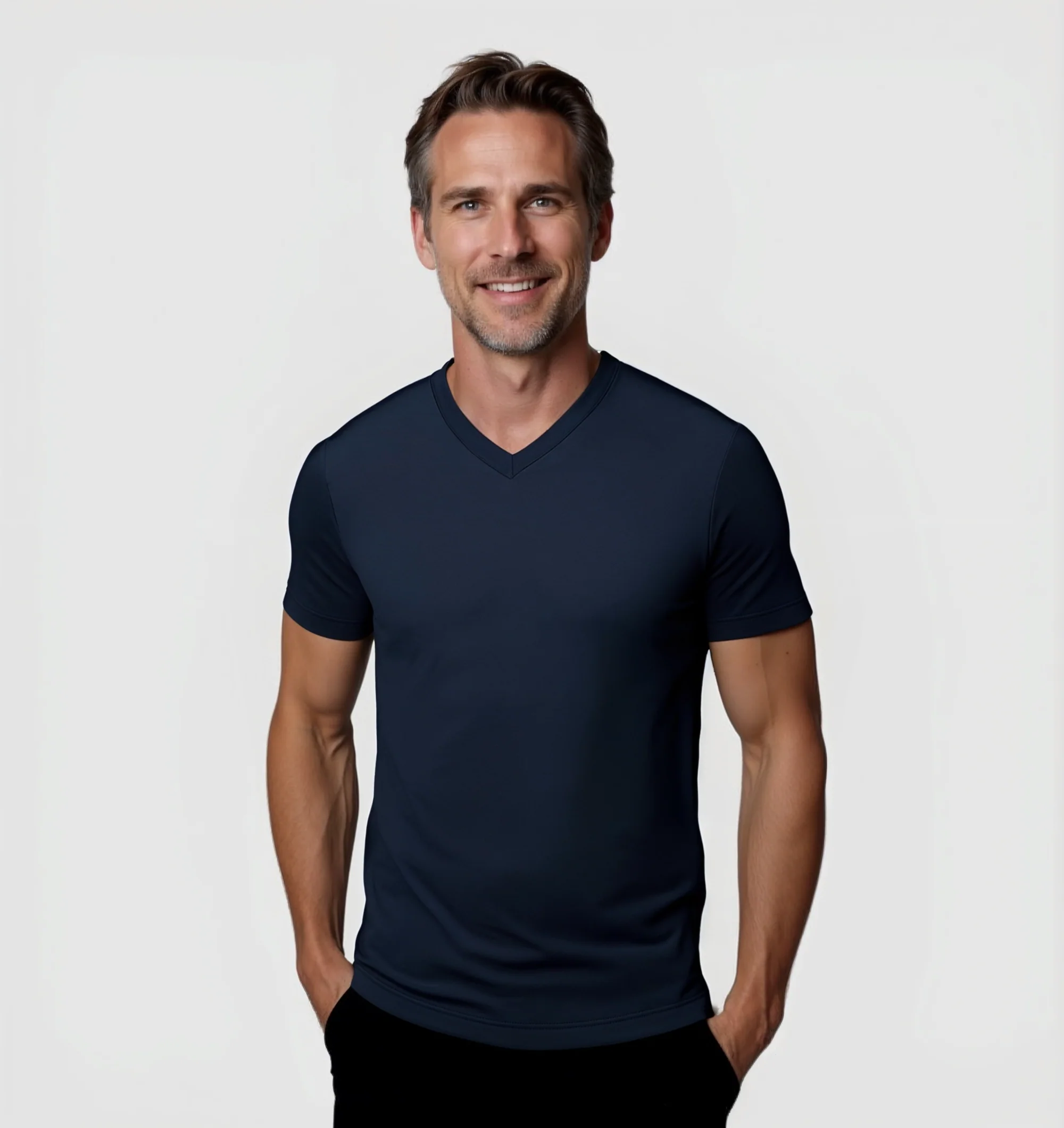 La T-shirt Scollo V - Blu navy - Image 3